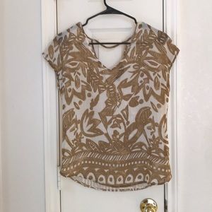 Cream and tan chiffon top
